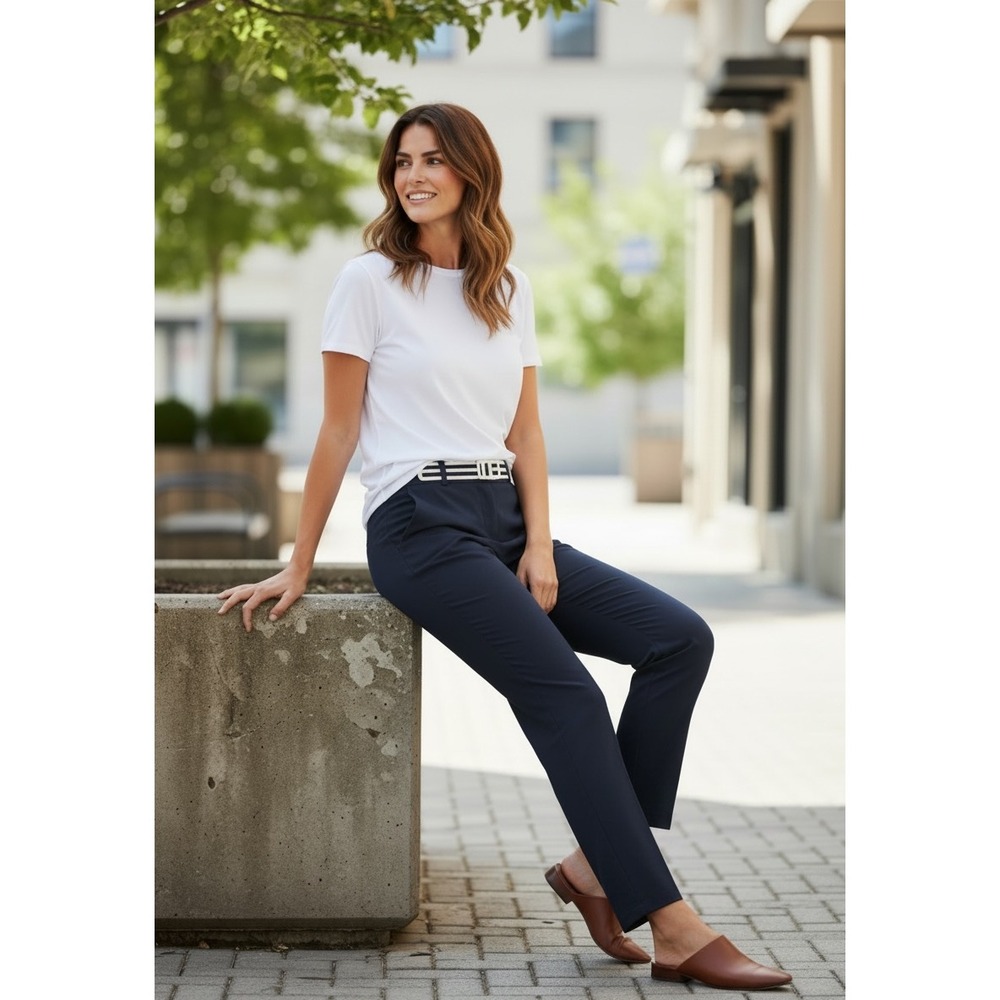 Talbots Navy Blue Khaki Pleated Ankle Pants Petite 12P Cotton Stretch. Pockets